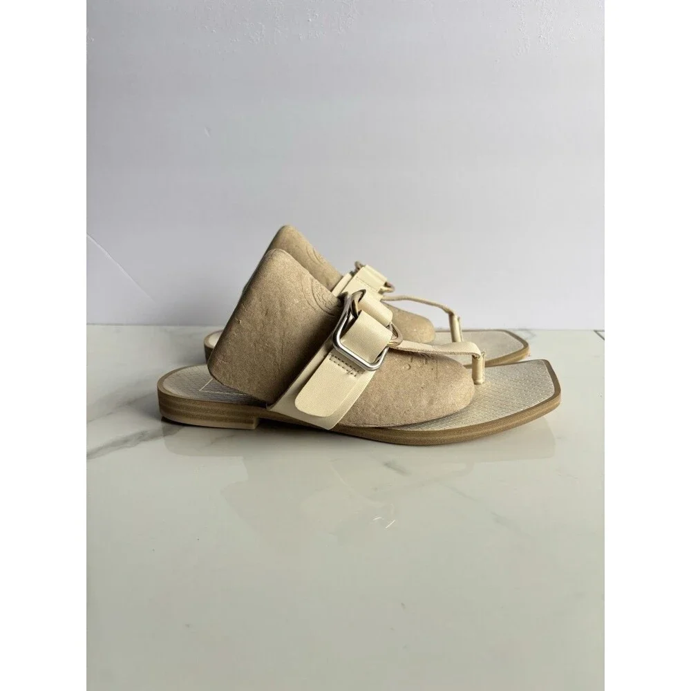 Dolce Vita Ilene Sandals Womens 8.5 Cream Off White Buckle Square Thong Slide